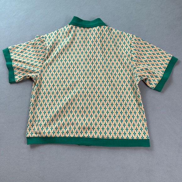 Rare FASHION NOVA MEN Short Sleeve Button Up Shirt L Green Orange Geometric Prin - Picture 2 of 5